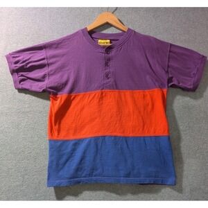 VTG Detour‎ Colorblock Henley Shirt Mens Small Purple Red Blue Made In Brazil